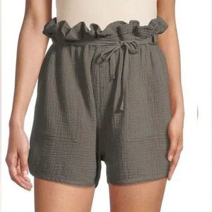 NWT Splendid Gauze Belted Paperbag Shorts in Olive Brown - Size M